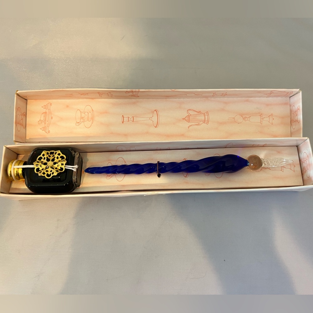 Blue Glass Pen with Ink Set